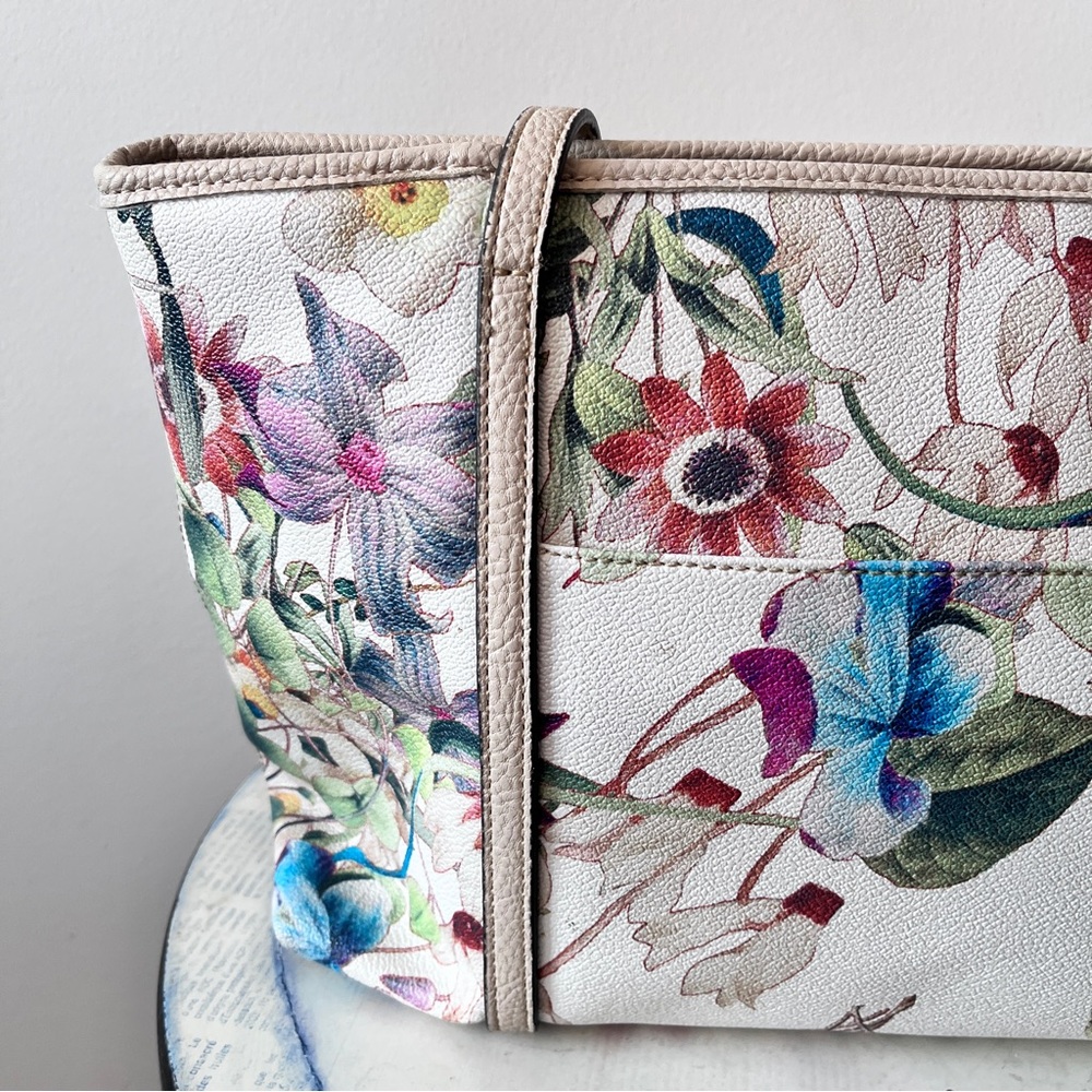 Dana Buchman Floral Print Faux Leather Vegan Tote Bag - Picture 3 of 13